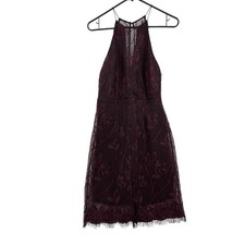 ASTR Dress Size Large Full Lace Floral Dark Purple Black Lining Fringe Cocktail