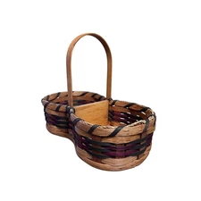 Handmade Woven Basket with Handle Double Compartment Rustic Decor Amish