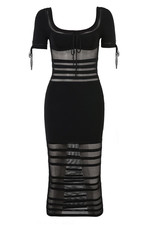 NEW, House of CB Lilla Openwork Knit Midi Dress in Black Sz XS #MD2223