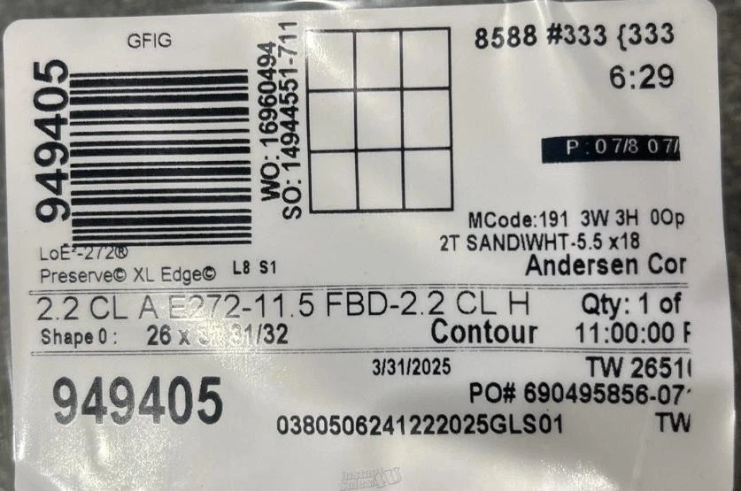 ANDERSEN 26510 TW LOWER SASH WINDOW, DOUBLE HUNG STWH3W3H, COLONIAL GRID - Image 3 of 4