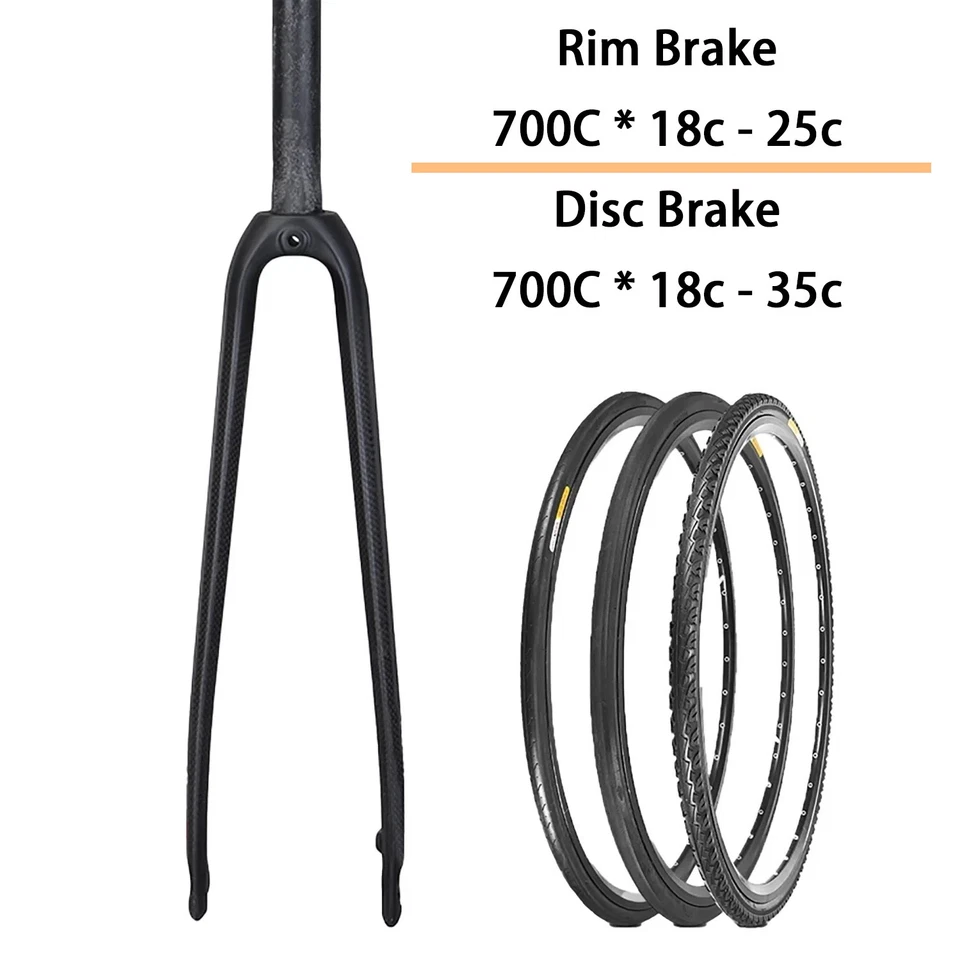 Full Carbon Road Gravel Bike Fork 700C *35C Disc or Rim Brake QR Bicycle Forks - Image 2 of 4