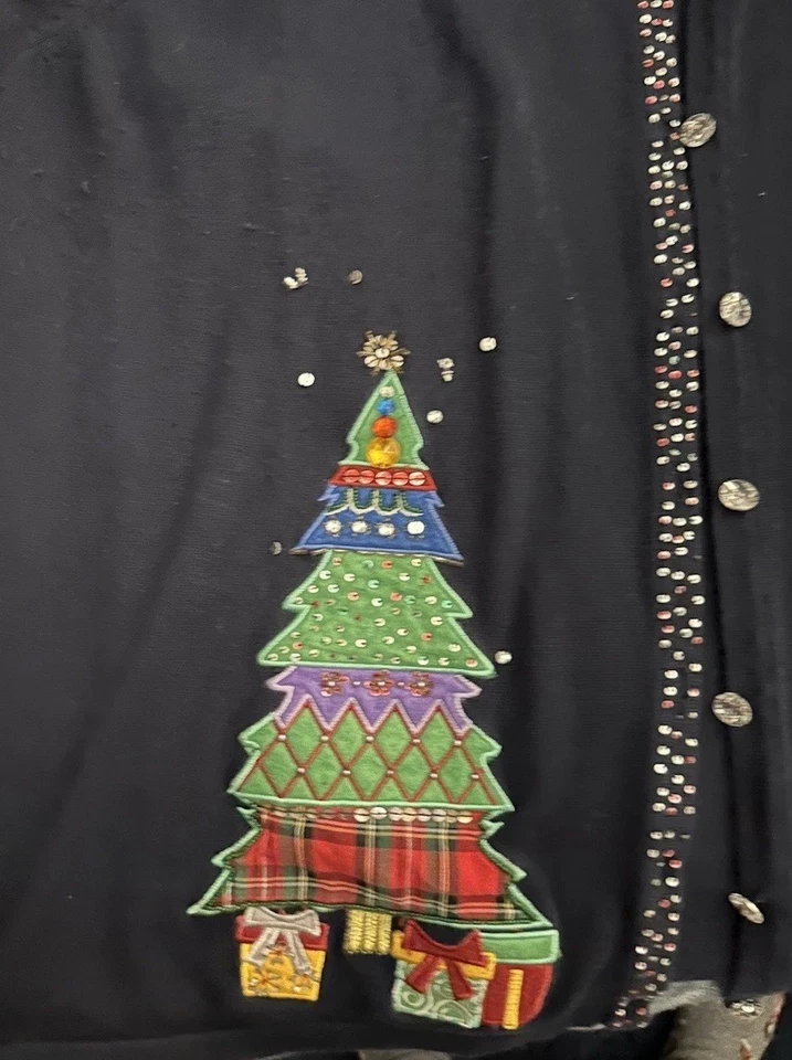 Quacker Factory Sweater Women 1X Santa Claus Christmas Tree Holiday Ugly Grandma - Image 2 of 4