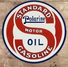 Vintage Standard Polarine Motor Oil & Gasoline Porcelain Enamel Sign 42x42" DSP.