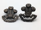 2 Vintage WW1 WW2 Prince of Wales Volunteers Military Collar Badges British Army