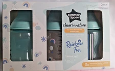 Tommee Tippee Closer To Nature Baby Bottles Rainbow Fun 3 Pack 9 Oz New