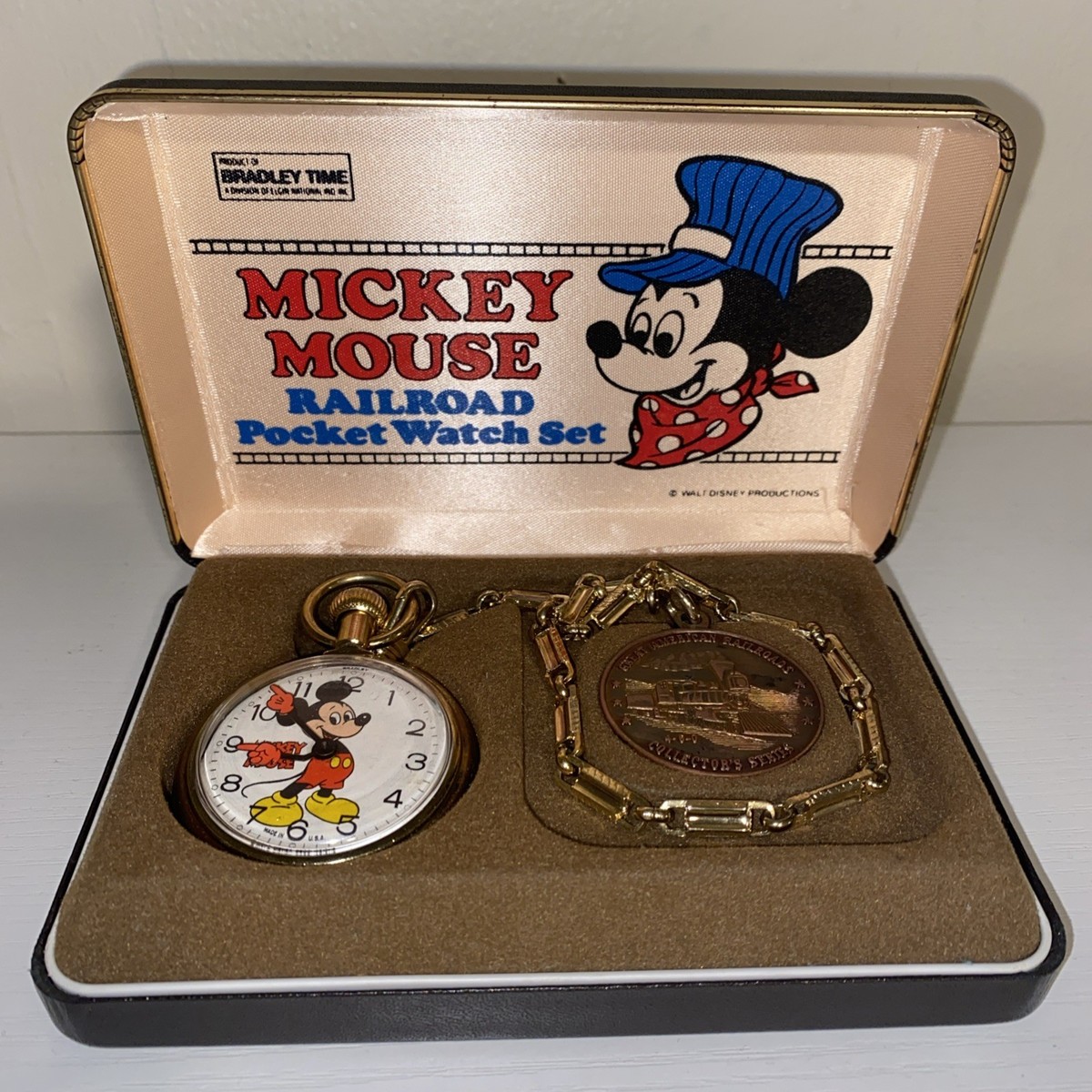 ※ Beegle Mickey Mouse Pocket Watch Disney Mickey Pocket Watch Set by Bradley Time, VINTAGE RARE | eBay