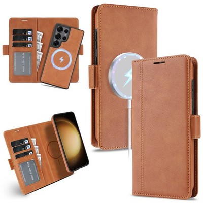 For Galaxy S26 Ultra/S25/S24/S23 Flip Removable Faux Leather Case Mag-Safe Cover
