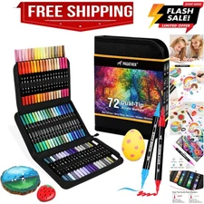 72 Colors Acrylic Paint Markers, Dual Tip with Fine Tip and Brush Tip Pens fo...