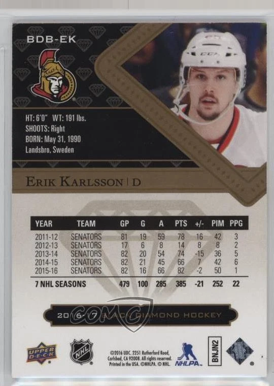 2016-17 Upper Deck Black Diamond /249 Erik Karlsson #BDB-EK - Image 2 of 2