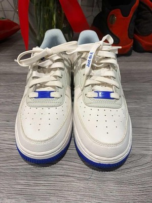 Nike Air Force 1 White Blue Low Top Leather Lace Up Men's Athletic Sneakers
