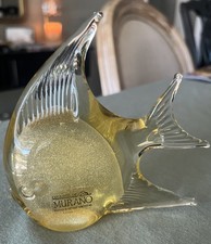 Art Glass Angel Fish Hand Blown Murano Style Paperweight Figurine Yellow