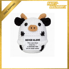 Crochet Cow Plush Toy with Message Card, Soft Knitted Comfort Gift for Support