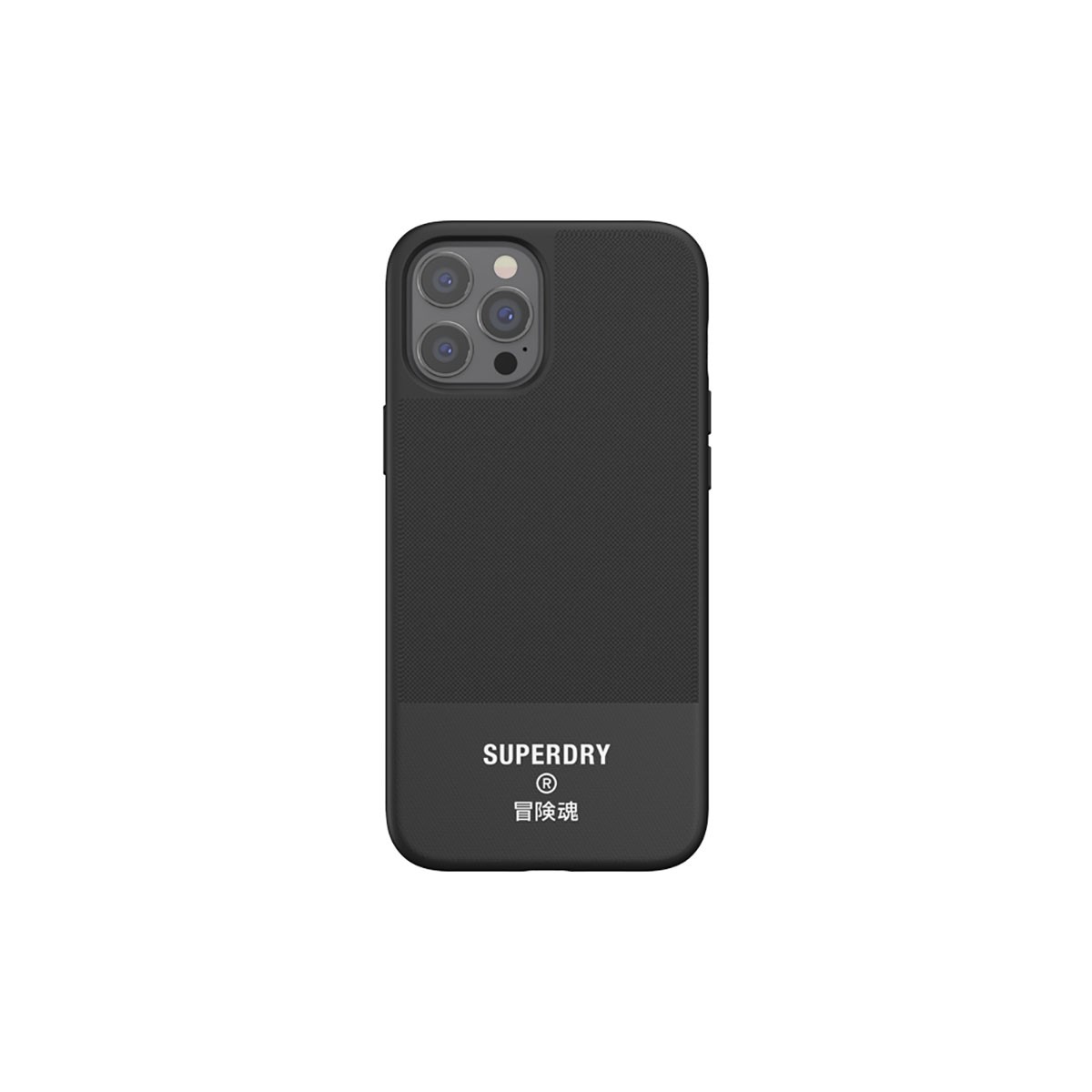 Coque iPhone 12 Pro Max Superdry Canvas noir haut de gamme en TPU aspect textile