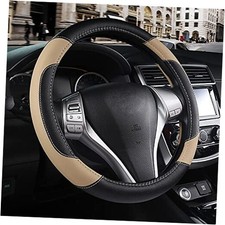 Leather Car Steering Wheel Cover, Non-Slip Car Wheel Cover Protector Beige