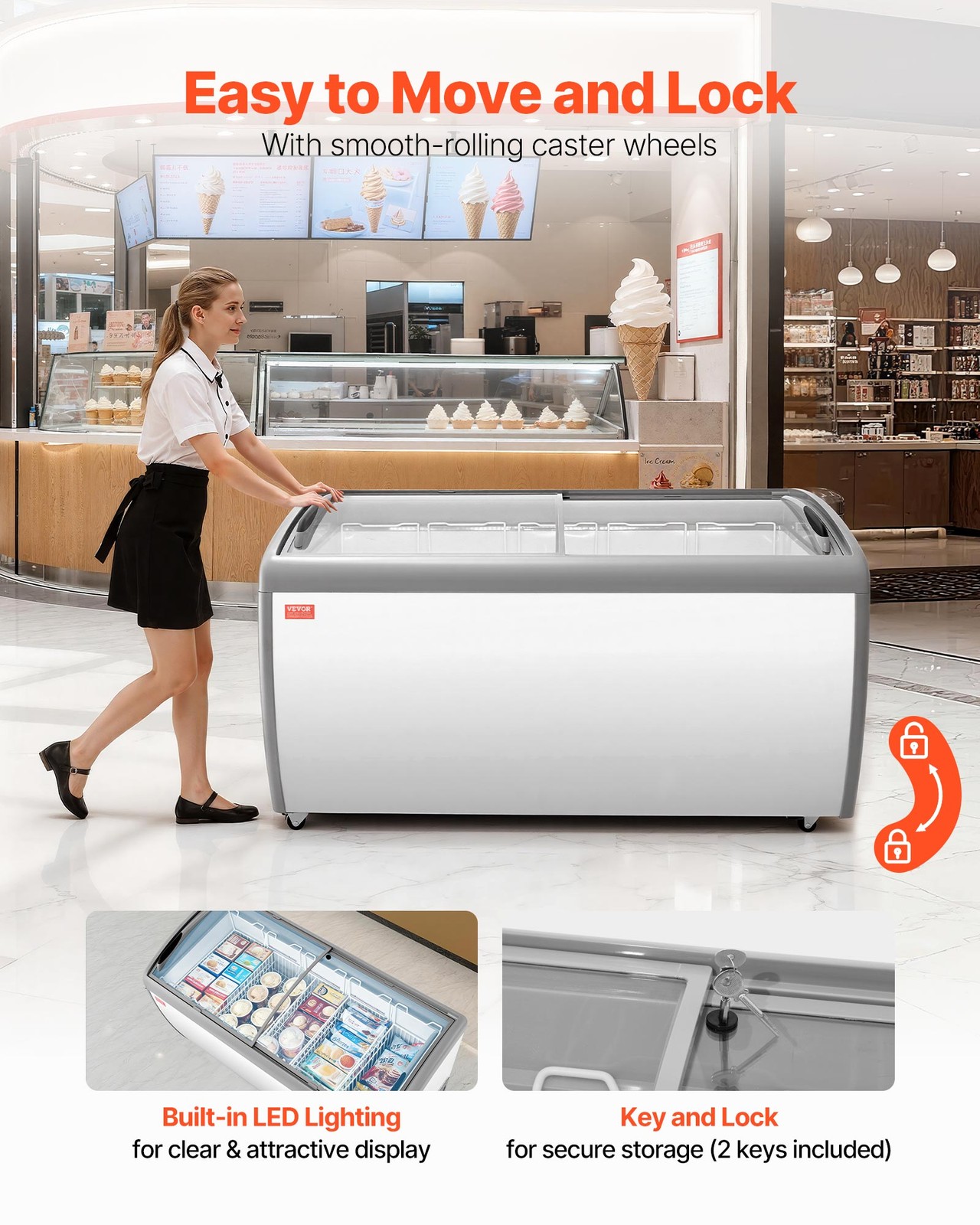 VEVOR Commercial Ice Cream Display Case 16.3 Cu.ft Chest Freezer 5 Wire Baskets