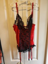 Vintage Nan Flower Lingerie Red Black Floral Lace Garter Bustier Size Medium