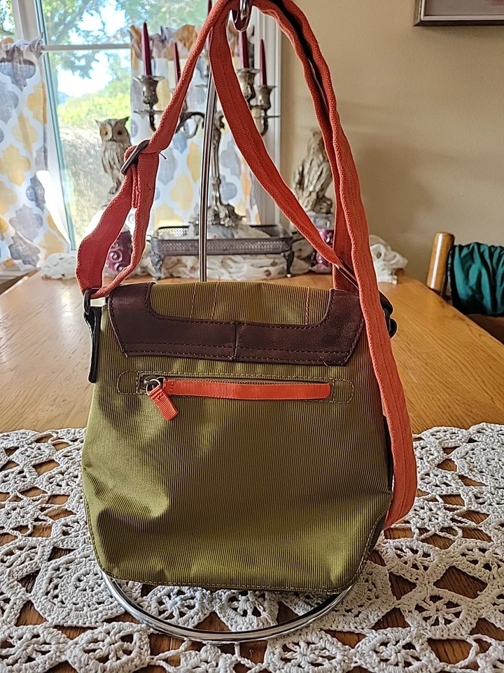 Сумочка через плечо Ellington нейлон и суад. Регулируемый ремень оранжевый зеленый и коричневый - Изображение 4 из 4