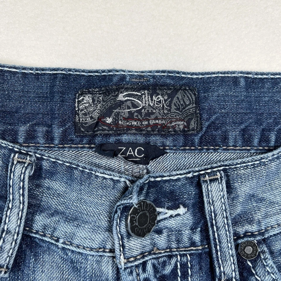 Pantalones de mezclilla plateados para hombre 36x34 Zac calce relajado calce recto algodón bolsillos con solapa Foto 3 de 4