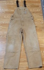 Carhartt R01 BRN Double Knee Bib Overalls Men's 40x32 Distressed Tan Duck Canvas