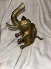 Vintage Brass Elephant Lucky Trunk-Up MCM Made in Korea 6” Tall