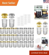 Mason Jars 8 oz Canning Jars Set of 24 Food Grade Glass with Lids Favors