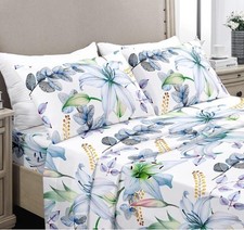 Full Size Lily s Bed Sheet Set 4PC 1800TC Soft Deep Pockets Floral Botanical New