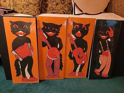 Vtg Halloween BEISTLE 18'' HEPCAT BAND 4 Black Cats LARGE Die Cut Decorations 