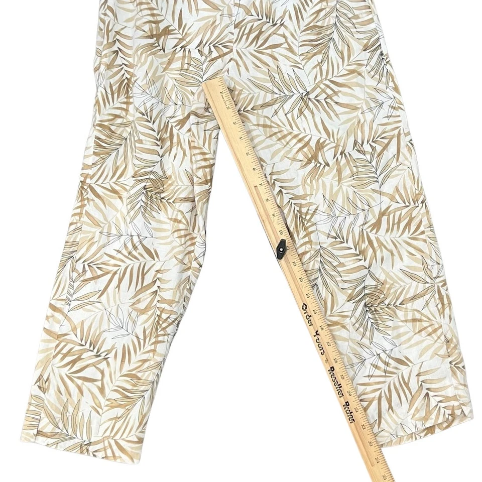Pantalones capri Allison Taylor 100 % lino tiro alto blanco tostado hoja tropical palma 6 Foto 4 de 4