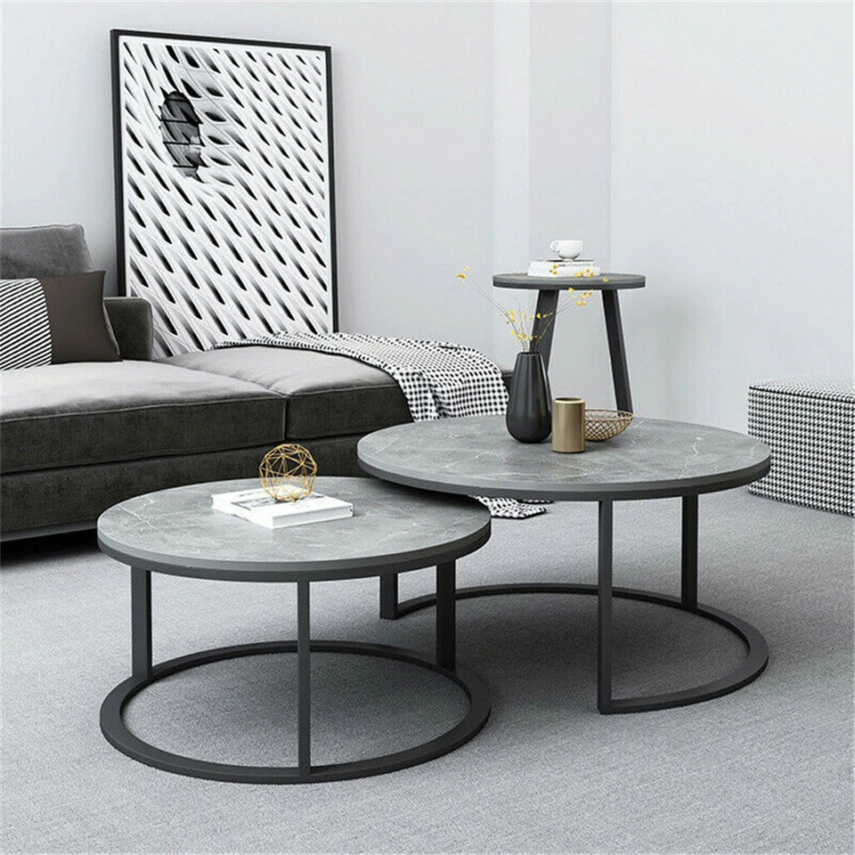 Marble Coffee Table Side End Tables Bedside Tables Furniture w Solid Metal Frame - image 2 of 4