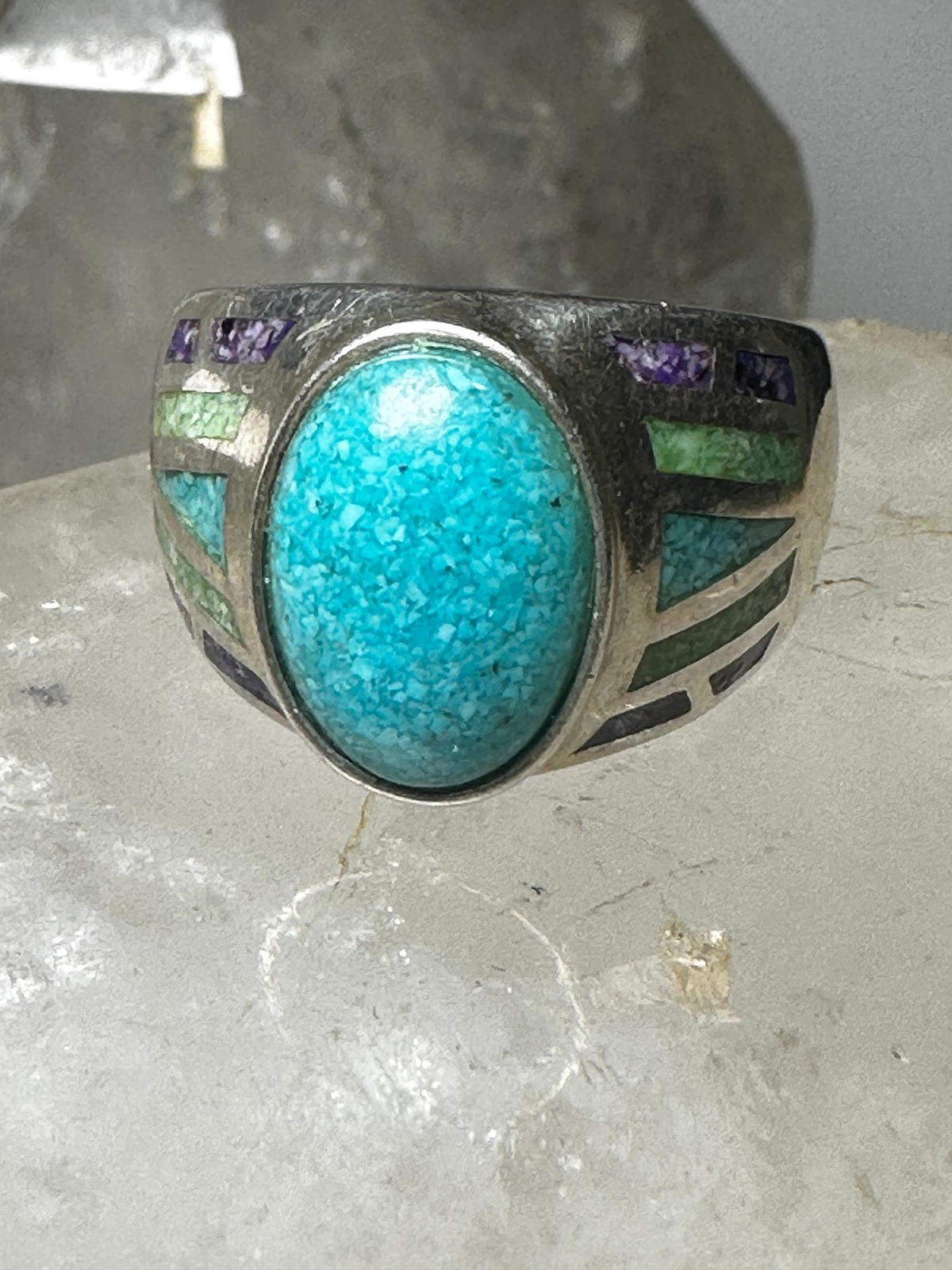 Turquoise chips ring signed CCO Coleman Size 9.75… - image 2