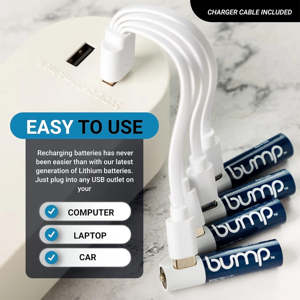 4Pack Rechargeable AAA Lithium ion li-ion Batteries 1.5V With USB C Cable - Image 3 of 4