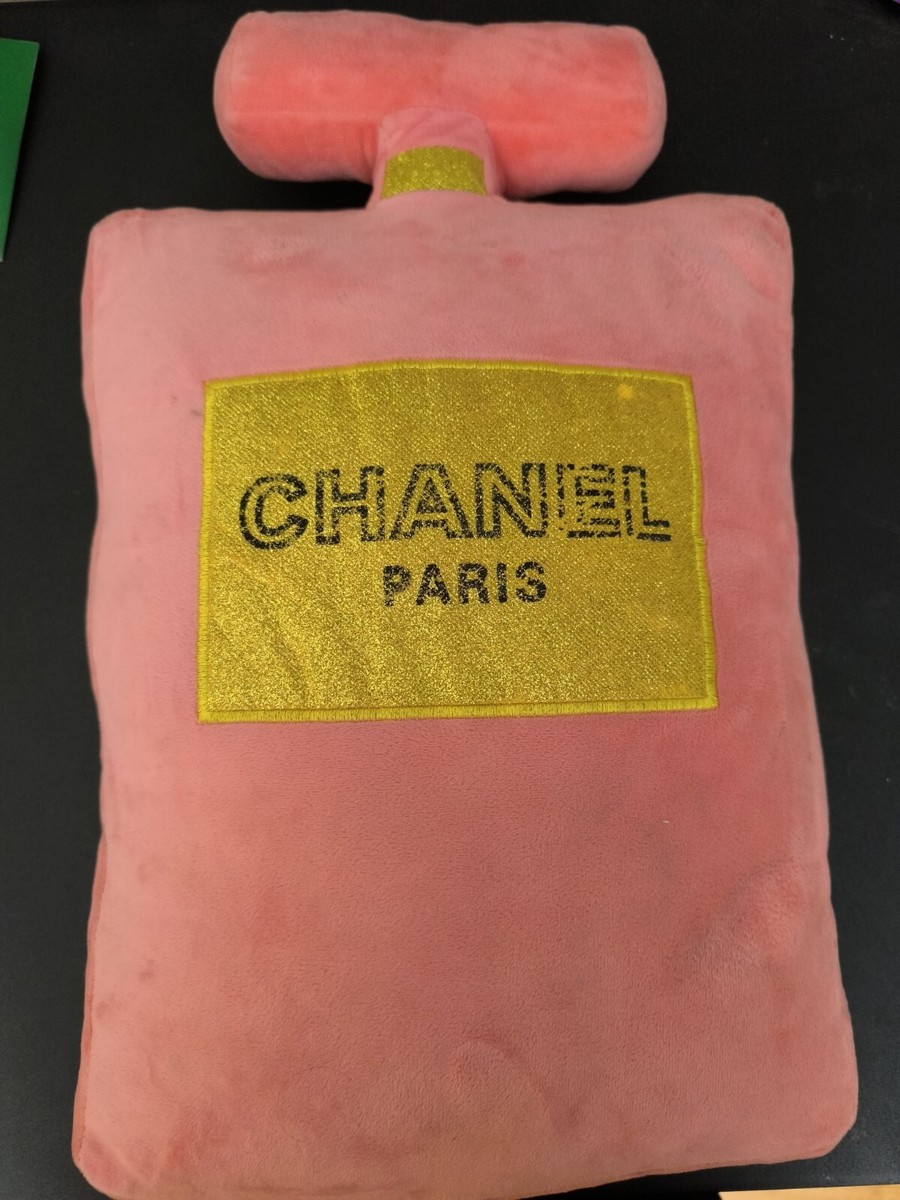 Chanel Paris pink bottle shaped perfume luxury decor plush pillow