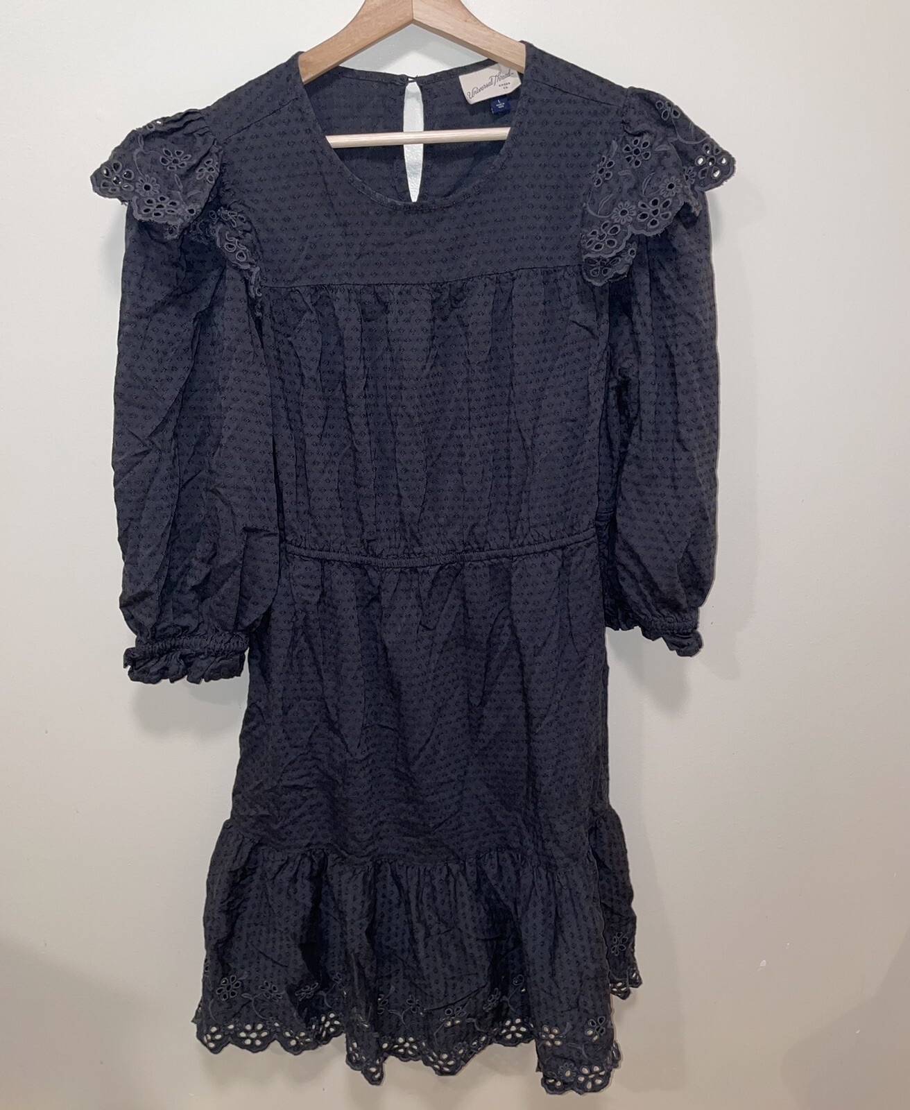 UNIVERSAL THREAD Carcoal Black Ruffled Eyelet Lon… - image 1