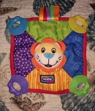 Nuby Lion Baby Teething Blanket Blankie Toy Plush Crinkle Squeak Teether Lovey