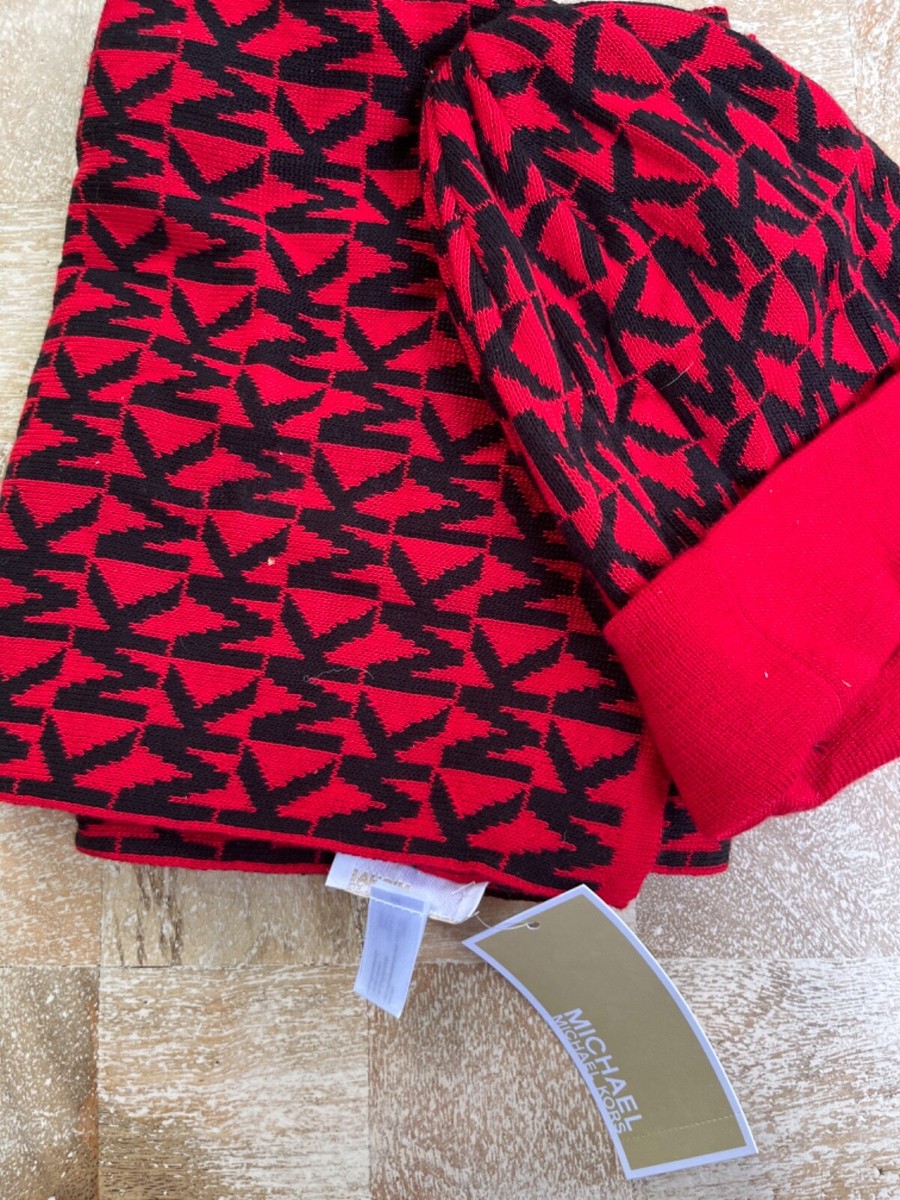 michael kors scarf and hat set red and black | eBay display picture 1
