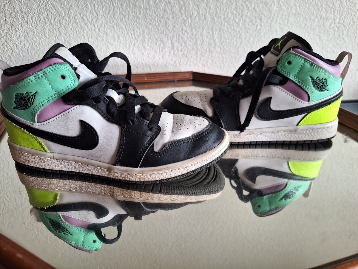 air jordan 1 mid white black volt green glow