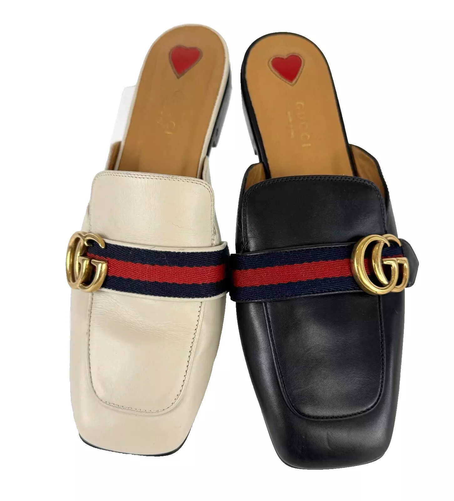 Chaussures plates mules Gucci Auth Mis Match Color 8,5 US 38,5 EU noir ivoire Web GG