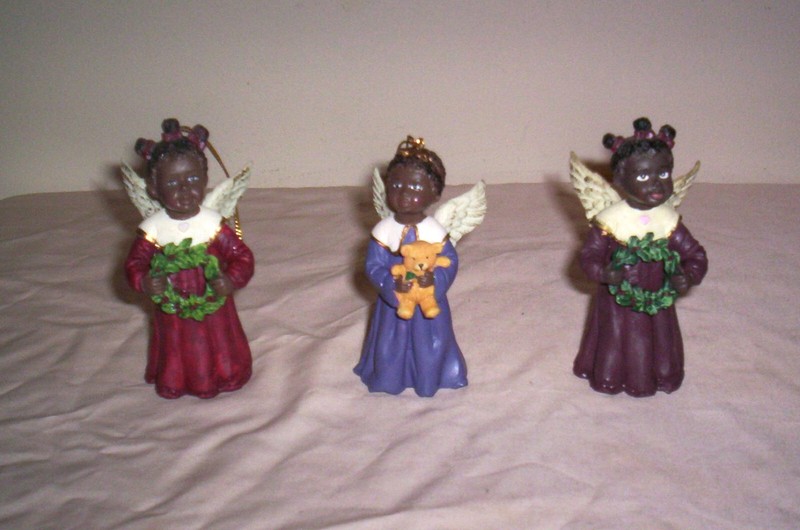 Vintage Set of 3 Kurt Adler African American Christmas Angel Ornaments ex cond