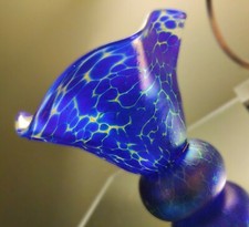 Cobalt Blue   Blown Fine Art Glass Ruffle Vase Iridescent Finish Signed Gorg 