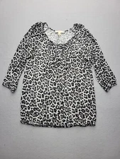 Michael Kors Women Top Medium Black/White Blouse 3/4 Sleeve Animal Print