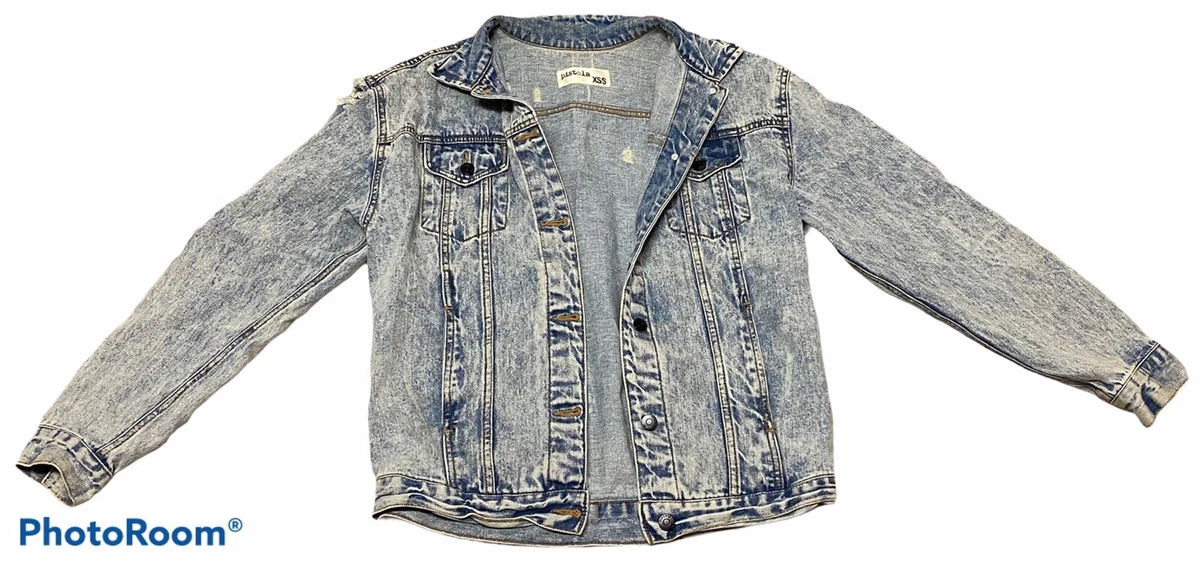 Pistola Denim Jacket Women s Destroyed Sun Bleached Distressed Size XS Small 80