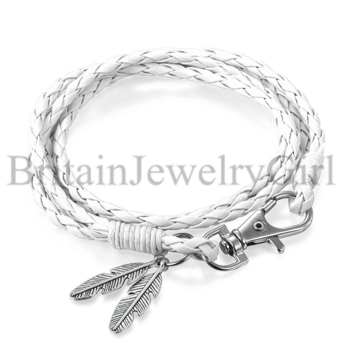 KONOV Mens Womens Leather Bracelet, Feather Charm 7-9 inch KONOV Mens Womens Leather Bracelet, Feather Charm 7-9 inch