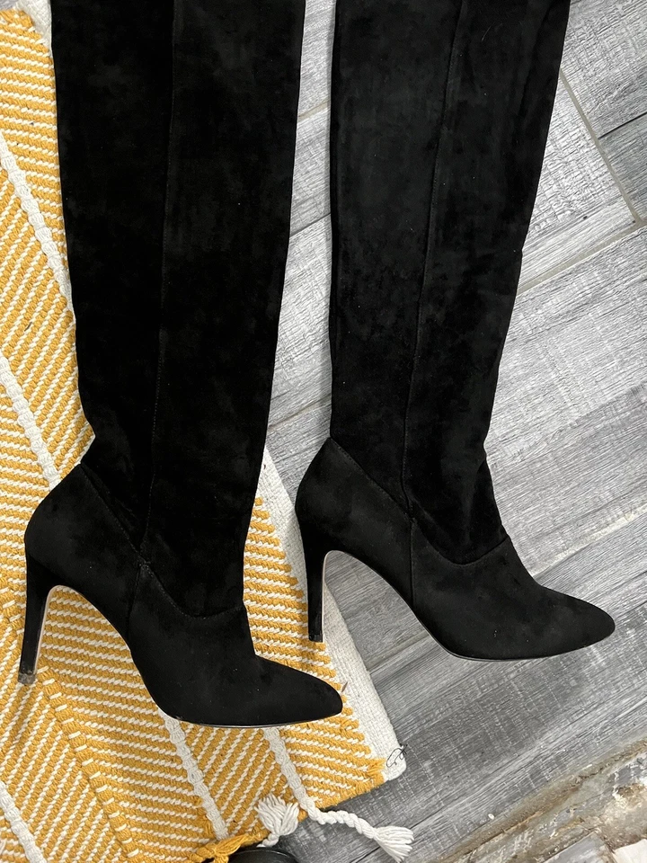 Call It Spring Women Over The Knee Black Vegan Suede Boots Pointed Toe Side Zip - Image 3 of 4