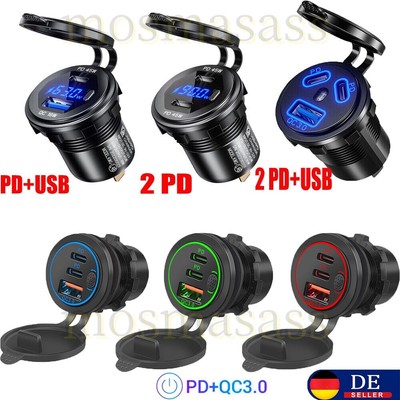 High Power Dual USB C Steckdose 12V/24V PD USB Einbau Buchse KFZ Ladegeräte 90W