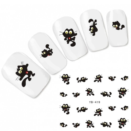 24 Blatt 3D Katzen-Nagel-Aufkleber – Selbstklebende Nagelkunst In Schwarz-Gold