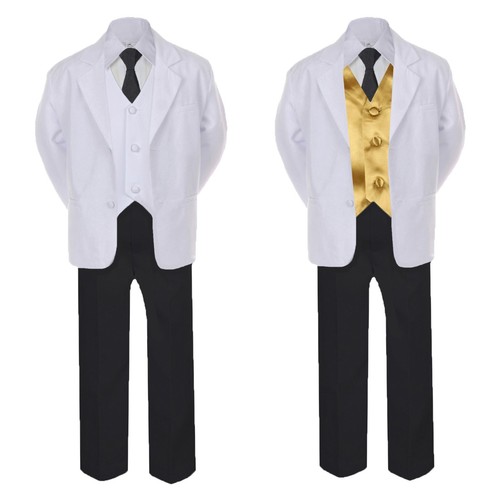 6pc Boy Formal Necktie Black White Suits Satin Color Vest Baby Toddler sz Sm-8 - Picture 10 of 25