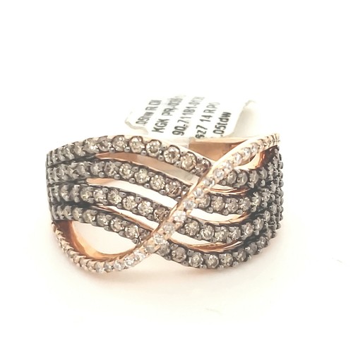 Anillo chocolate marrón y blanco diamante 1.05tcw oro rosa 14k diseño onda talla 7 nuevo con etiquetas - Imagen 2 de 6