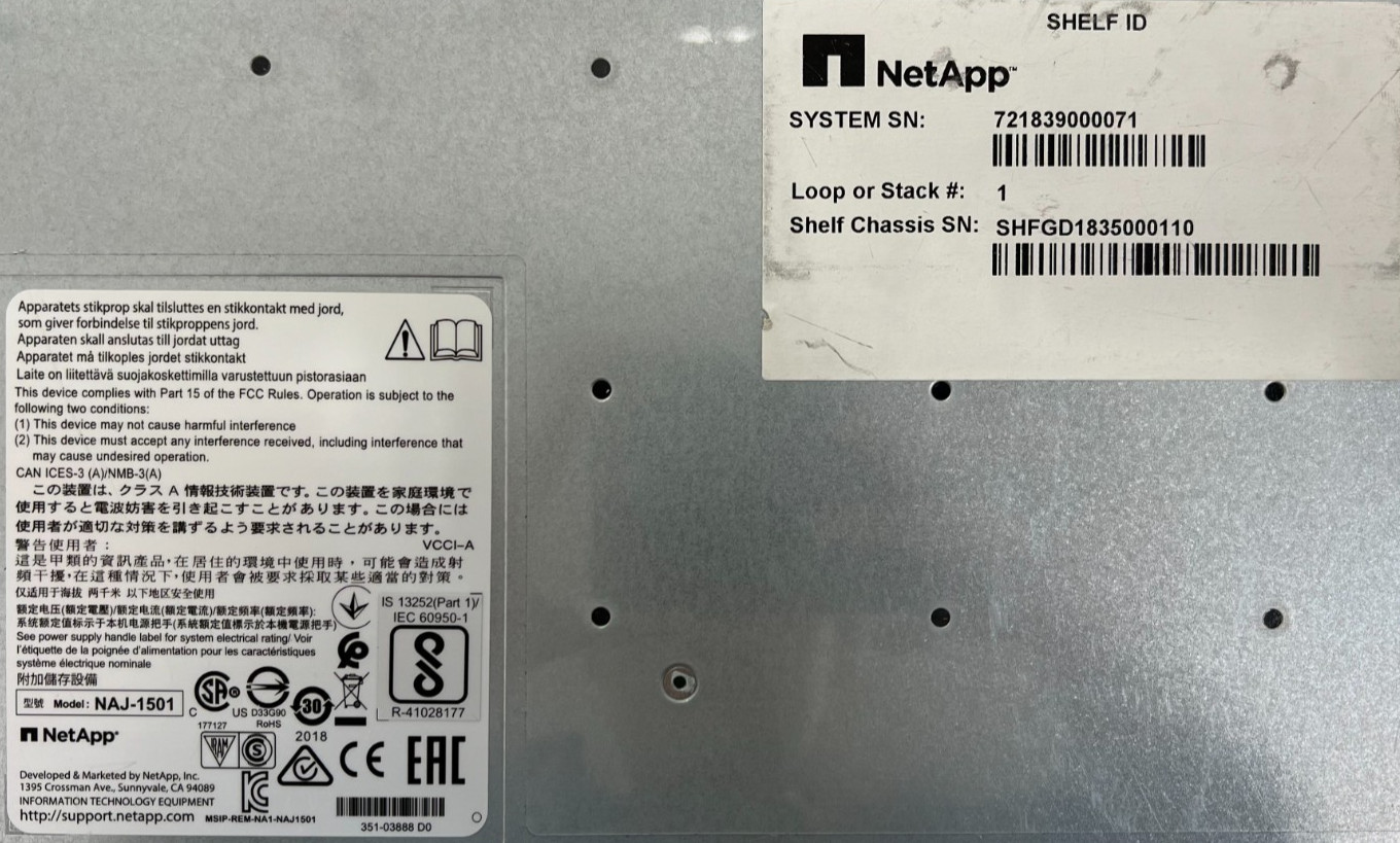 NETAPP NAJ-1501 IOM12 NO HDD NO RAM MODULAR SAN ARRAY