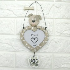 Dog Lover Heart Photo Frame Hanging Picture Frame Wooden Cream 4x4" Height 28cm