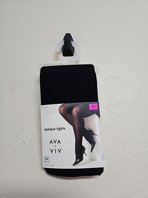NWT AVA & VIV Women's Plus Opaque Tights Slimming Control Black Color.Size 2X